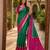 Green color pochampally silk blend ikkat pattern zari woven border sarees