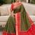 Mehendi color pochampally silk blend ikkat pattern zari woven border sarees