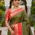Mehendi color pochampally silk blend ikkat pattern zari woven border sarees