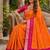 Orange color pochampally silk blend ikkat pattern zari woven border sarees