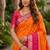Orange color pochampally silk blend ikkat pattern zari woven border sarees