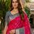 Rani pink color pochampally silk blend ikkat pattern zari woven border sarees