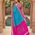 Sky blue color pochampally silk blend ikkat pattern zari woven border sarees