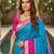 Sky blue color pochampally silk blend ikkat pattern zari woven border sarees