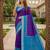 Blue color pochampally silk blend ikkat pattern zari woven border sarees