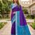 Blue color pochampally silk blend ikkat pattern zari woven border sarees