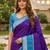Blue color pochampally silk blend ikkat pattern zari woven border sarees
