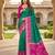 Green color pochampally silk blend ikkat pattern zari woven border sarees
