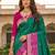 Green color pochampally silk blend ikkat pattern zari woven border sarees