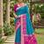 Sky blue color pochampally silk blend ikkat pattern zari woven border sarees