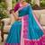 Sky blue color pochampally silk blend ikkat pattern zari woven border sarees