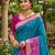 Sky blue color pochampally silk blend ikkat pattern zari woven border sarees