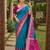 Sky blue color pochampally silk blend ikkat pattern zari woven border sarees