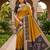 Mustard color pochampally silk blend ikkat pattern zari woven border sarees