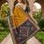 Mustard color pochampally silk blend ikkat pattern zari woven border sarees