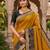 Mustard color pochampally silk blend ikkat pattern zari woven border sarees