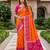 Orange color pochampally silk blend ikkat pattern zari woven border sarees