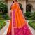 Orange color pochampally silk blend ikkat pattern zari woven border sarees