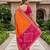 Orange color pochampally silk blend ikkat pattern zari woven border sarees