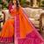 Orange color pochampally silk blend ikkat pattern zari woven border sarees