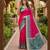 Rani pink color pochampally silk blend ikkat pattern zari woven border sarees