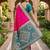 Rani pink color pochampally silk blend ikkat pattern zari woven border sarees