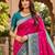 Rani pink color pochampally silk blend ikkat pattern zari woven border sarees