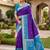 Blue color pochampally silk blend ikkat pattern zari woven border sarees