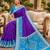 Blue color pochampally silk blend ikkat pattern zari woven border sarees