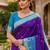 Blue color pochampally silk blend ikkat pattern zari woven border sarees