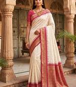 White color silk blend zari woven work sari with un-stitched blouse