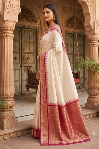 White color silk blend zari woven work sari with un-stitched blouse