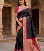 Black color silk blend zari woven work sari with un-stitched blouse