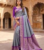 Grey color silk blend zari woven work sari with un-stitched blouse