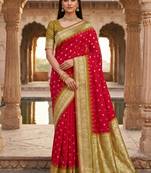 Red color silk blend zari woven work sari with un-stitched blouse