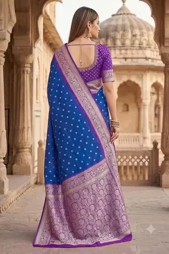 Blue color silk blend zari woven work sari with un-stitched blouse