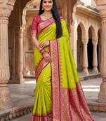 Mehendi color silk blend zari woven work sari with un-stitched blouse