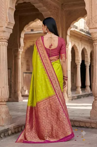 Mehendi color silk blend zari woven work sari with un-stitched blouse