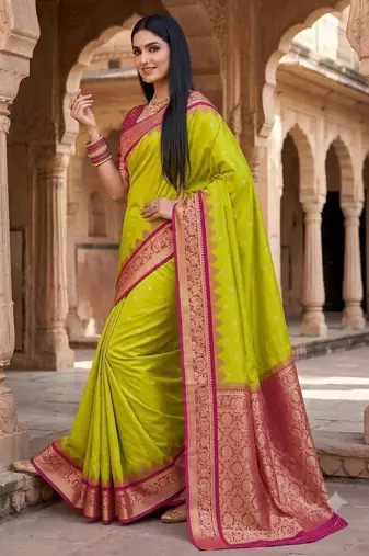 Mehendi color silk blend zari woven work sari with un-stitched blouse