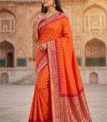 Orange color silk blend zari woven work sari with un-stitched blouse