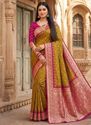 Mustard color silk blend zari woven work sari with un-stitched blouse 2