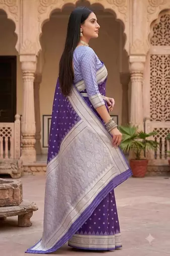 Dark blue color silk blend zari woven work sari with un-stitched blouse