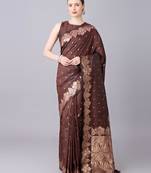 Brown color silk blend zari woven work saree