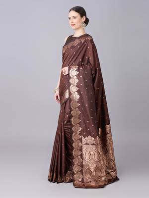 Brown color silk blend zari woven work saree 2