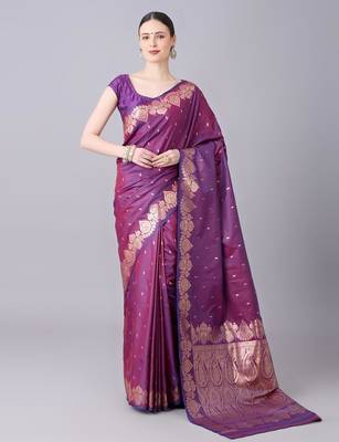 Magenta color silk blend zari woven work saree 1