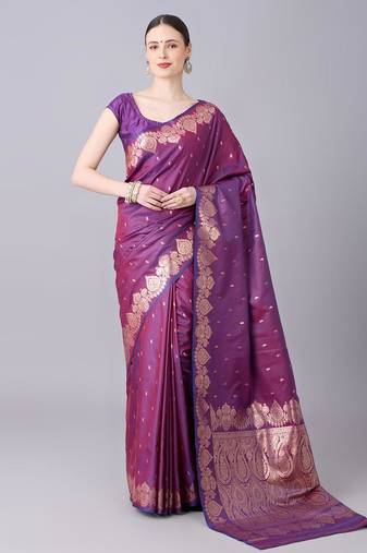 Magenta color silk blend zari woven work saree