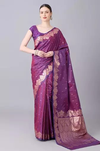 Magenta color silk blend zari woven work saree