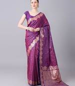 Magenta color silk blend zari woven work saree