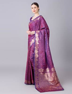Magenta color silk blend zari woven work saree 2