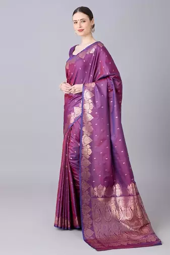 Magenta color silk blend zari woven work saree
